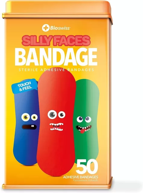 Silly Face Novelty Kids Sterile Adhesive Bandages Count In Tin 50ct