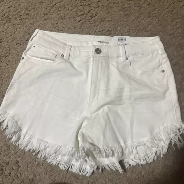 Inc Core Denim High Rise white shorts with fringe size 12/31