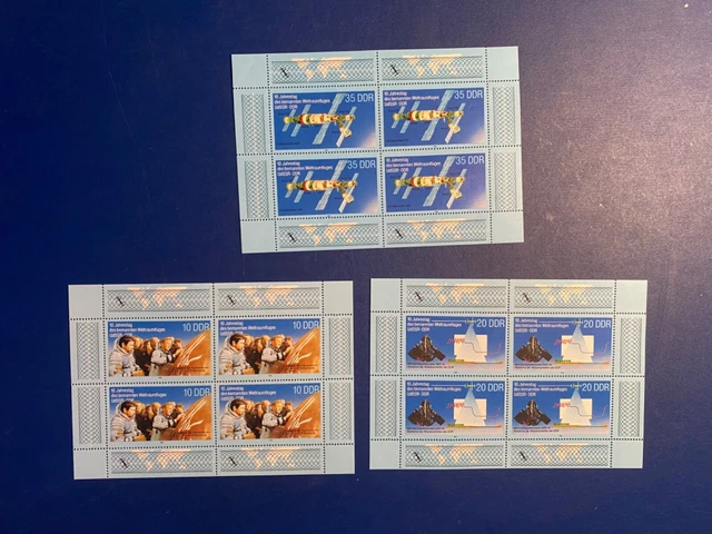 DDR 1988 Kleinbogen Satz 3170-3172 10. Jahrestag Weltraumflug UdSSR-DDR