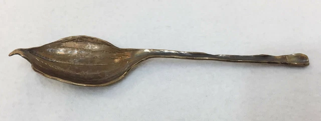 Bronze Metal Spoon Leaf Handle Leaves Hand Crafted Art Deco USA Made Primitive