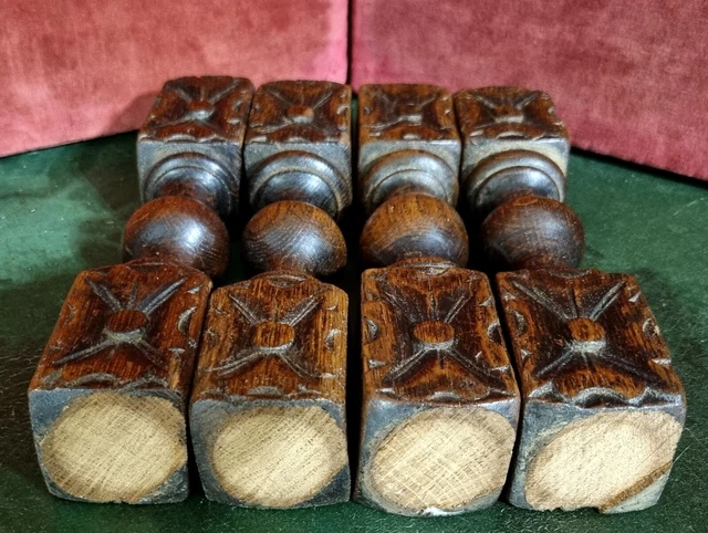 4 Victorian rosette wood carving Column Antique french architectural salvage 9" 11