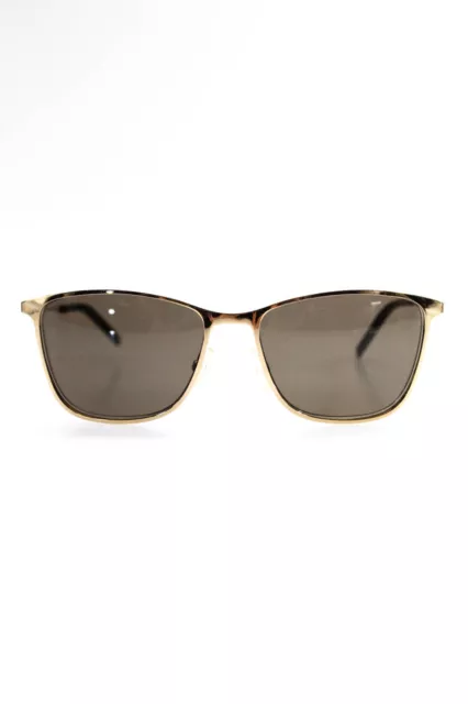 Saint Laurent Womens Rimless Square Sunglasses Gold Tone Black Metal Plastic