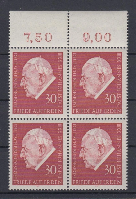 Bund 609 mit Oberrand 4er Block Papst Johannes XXIII. 30 Pf postfrisch