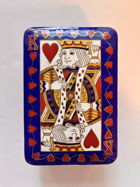 Vintage Cloisonné Enameled Brass King of Hearts Playing Card Box Trinket Box