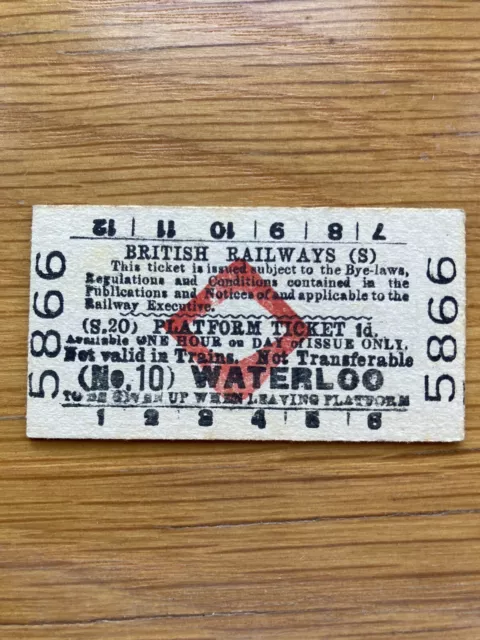 Railway Ticket: British Railways (S) Platform Ticket Waterloo (No. 10) - 1952