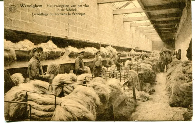 Belgium Wevelgem Wevelghem Het zwingelen van het vlas in de Fabriek Linen Wool 2