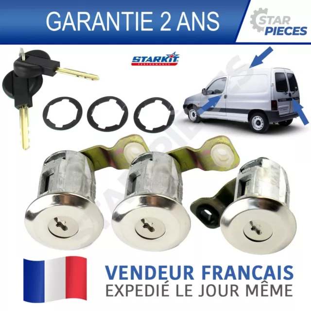 3 Barillet Serrure Porte Avant + Arriere Peugeot Partner Citroen Berlingo 96-08