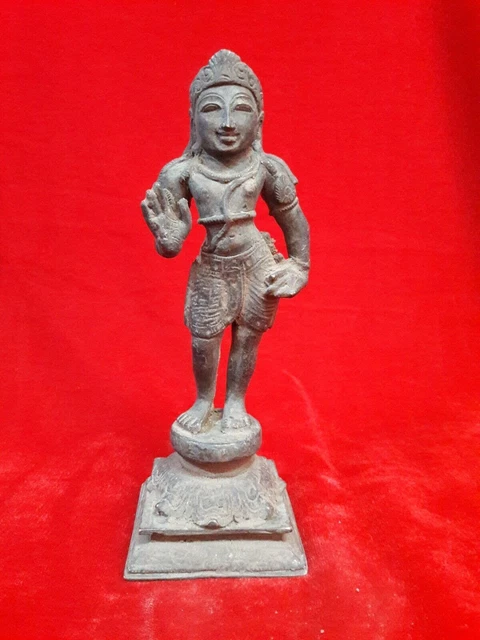 Antique Laiton Bronze Hindou Temple Seigneur Vishnu/Krishna Idol Statue...