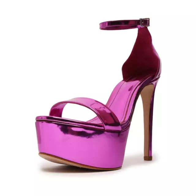 Schutz Cadey-Lee Fucsia Sleek Buckle Ankle Straps High Heel Platforms Sandals