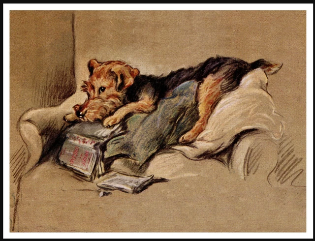 Welsh Terrier Tearing Book Lovely Vintage Style Dog Art Print Poster