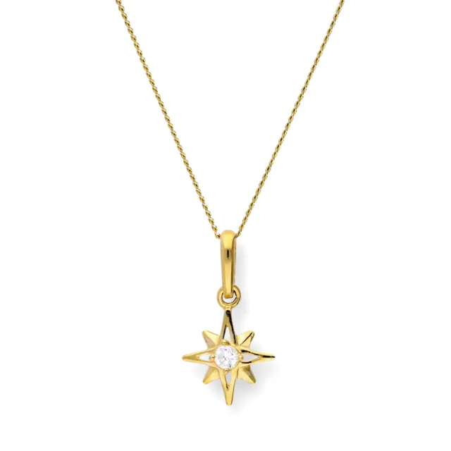 9ct Gold & Clear CZ Crystal Shining Star Necklace Necklace