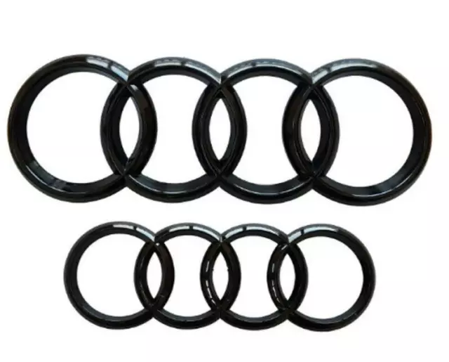 Für Audi A4 A5 A6 Schwarz Glanz Emblem Ringe V+H Kühlergrill 273x94+193x67MM New