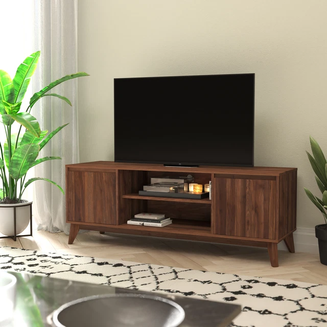 Hatfield Mid-Century Modern TV Stand in Walnut for up to 64 inch TV's - 60 In... Hatfield Mid-Century Modern TV Stand in Walnut for up to 64 inch TV's - 60 In...