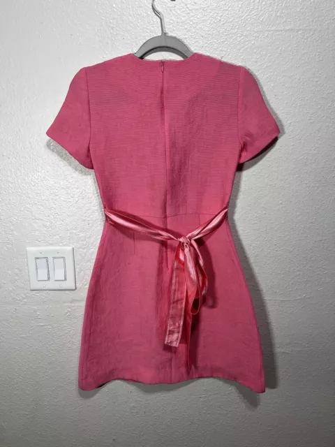 Sandro Isaure Silk-Sash A-Line Dress Honeycomb Fabric Pink Size 36 4 US 2