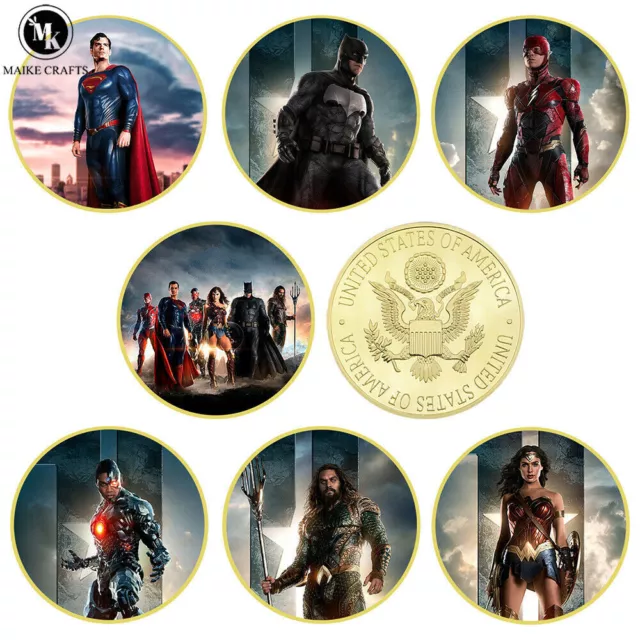 7pcs/set Justice League Commemorative Coin Gold Plated Metal Coin Craft Gift