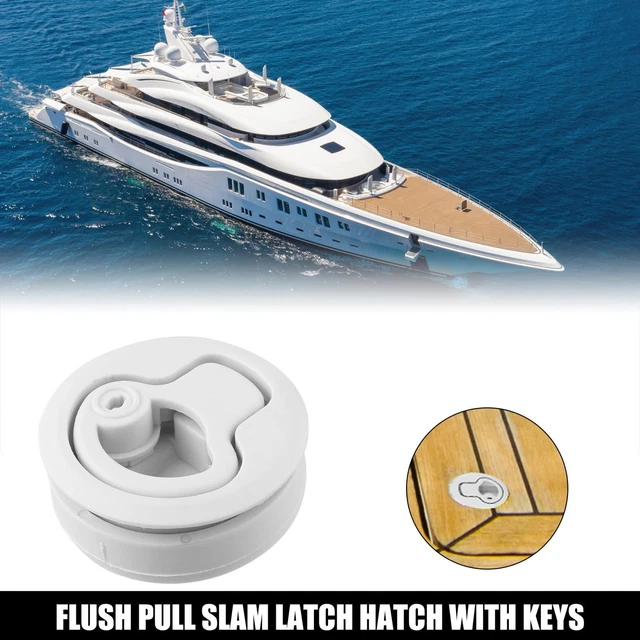 1pcs Round Flush Pull Slam Latch Hatch with Key White for RV Marine Boat Deck