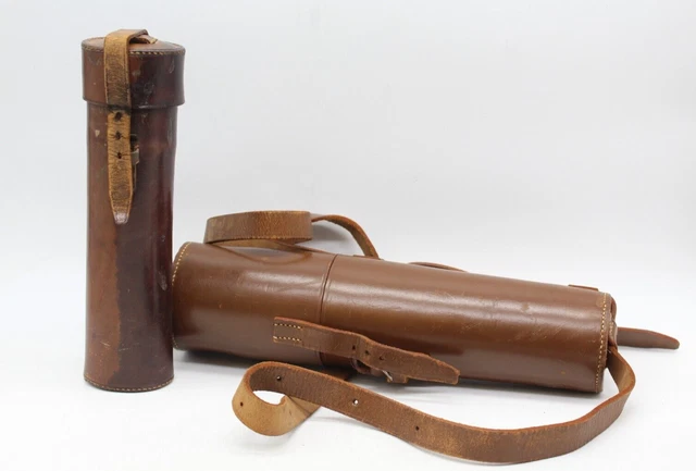 C x2 Antique 3 Drawer Leather Bound & Cased Telescopes Inc. B.C & Co London