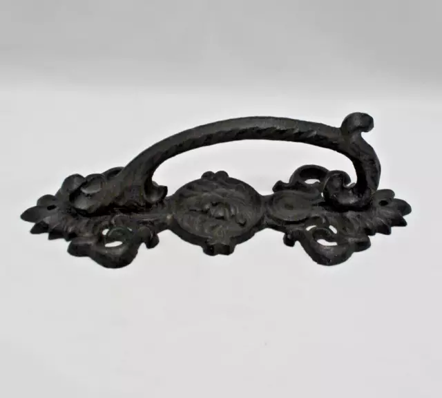 Large Lion Face Door Handle Pull Cast Iron Antique Brown Ornate Style 9"