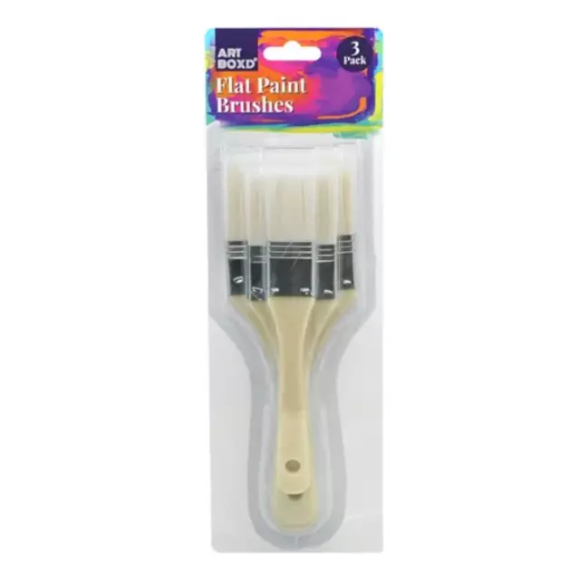 12 x ARTIST FLAT PAINT BRUSH SET 3pc | Flat Tip Paintbrushes Acrylic Oil Art