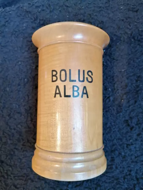 Bolus Alba Alte Apothekerdose um 1900, Holzdose Apothekergefäß