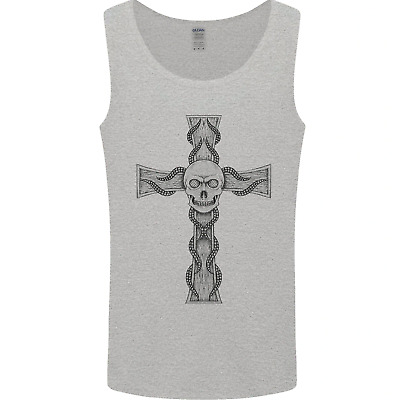A Gothic Skull and Tentacles on a Cross Mens Vest Tank Top