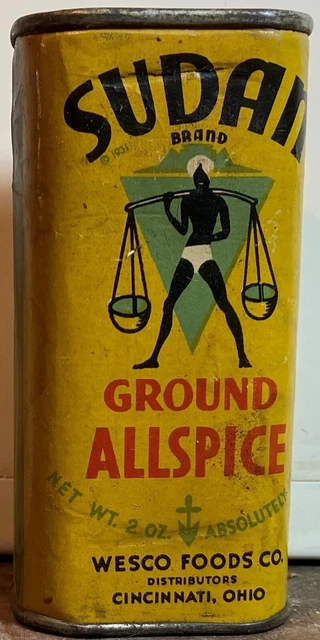 Sudan Paper Label Ground Allspice Tin 1930's Full