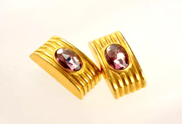 Statement Ben Amun Clip On Earrings Purple Cabochon Gold Plated Designe