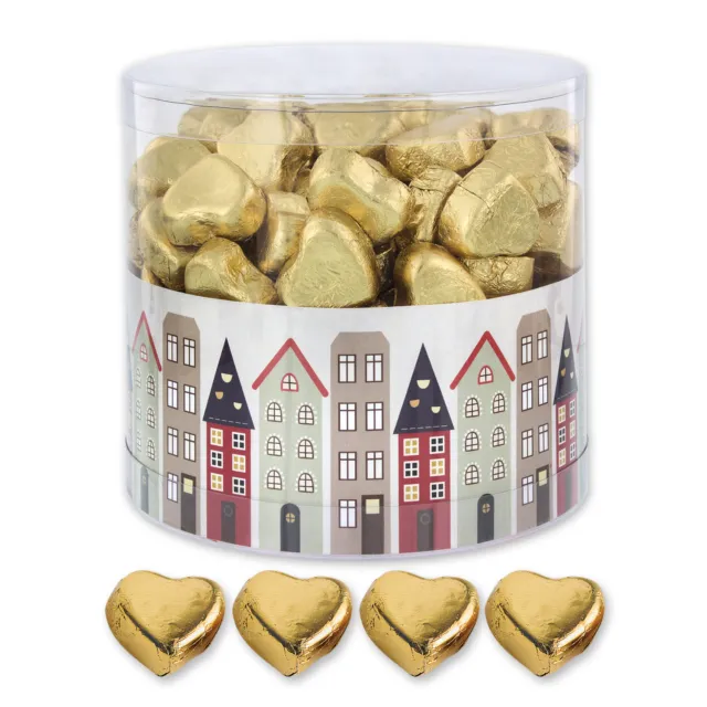 Günthart 150 Stück gold Schokoladen Herzen mit Nougatfüllung | Fachwerk Häuser