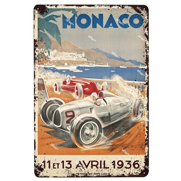 Plaque Métal étain Grand Prix F1 - Vintage Course Auto - 30x20 Cm - Neuve