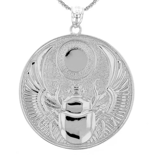 .925 Sterling Silver Ancient Egyptian Scarab Beetle Pendant Necklace