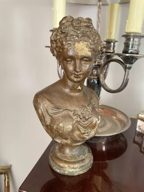 Buste Femme Fleur Ancienne Sculpture