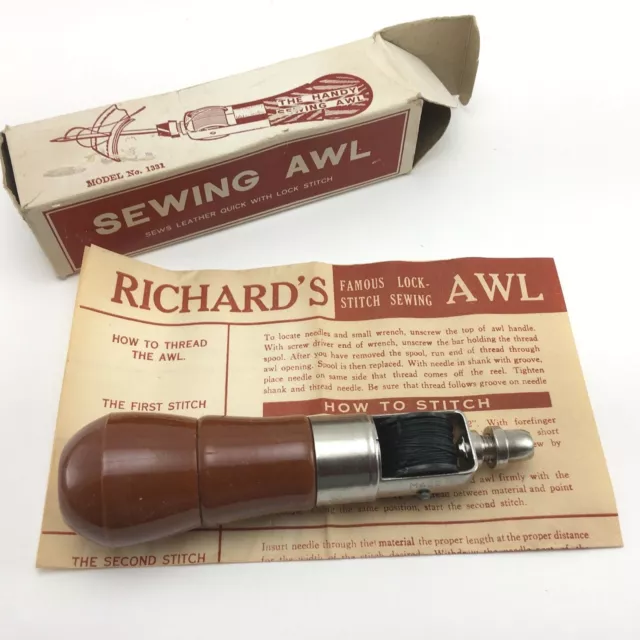 VTG Richards Famous Lock-Stitch SEWING AWL Made In Hong Kong Instructions  Box