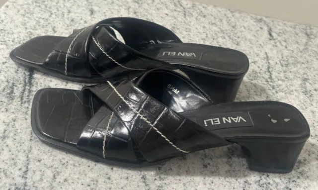Van Eli Black Sandal Slip on Open Toe Heels size 8.5 Black