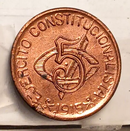Mexico 5 Centavos 1914 Contitutionalist Army Chihuahua Copper Unc/Bu Details 3