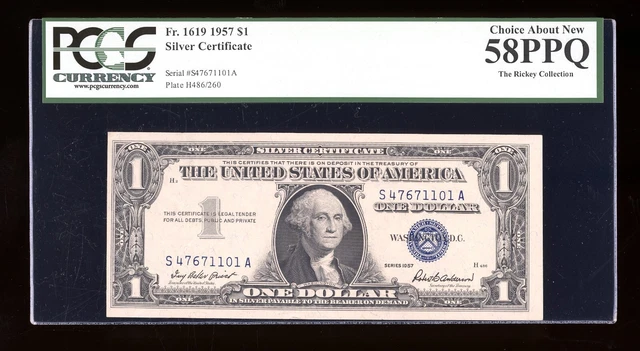 DBR 1957 Silver Fr. 1619 SA Block PCGS 58 PPQ Serial S47671101A