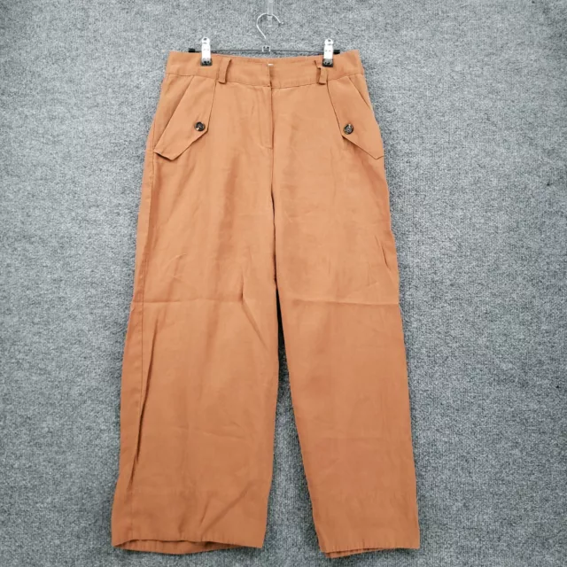 Topshop Dress Pants Womens 6 Orange High Rise Wide-Leg Flat Front Polyester