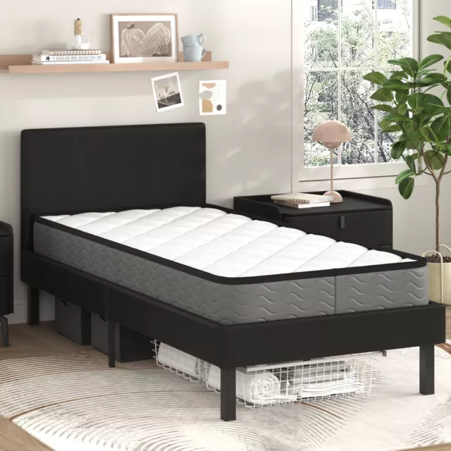 Advwin Bed Frame Single Size Mattress Base Upholstered Platform Leather Black