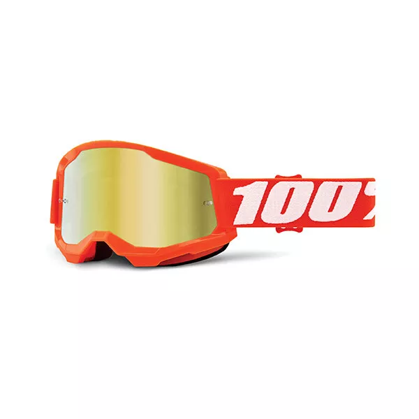 Maschera 100% Strata 2 Orange Occhiali Moto Cross Enduro Lente A Specchio Oro