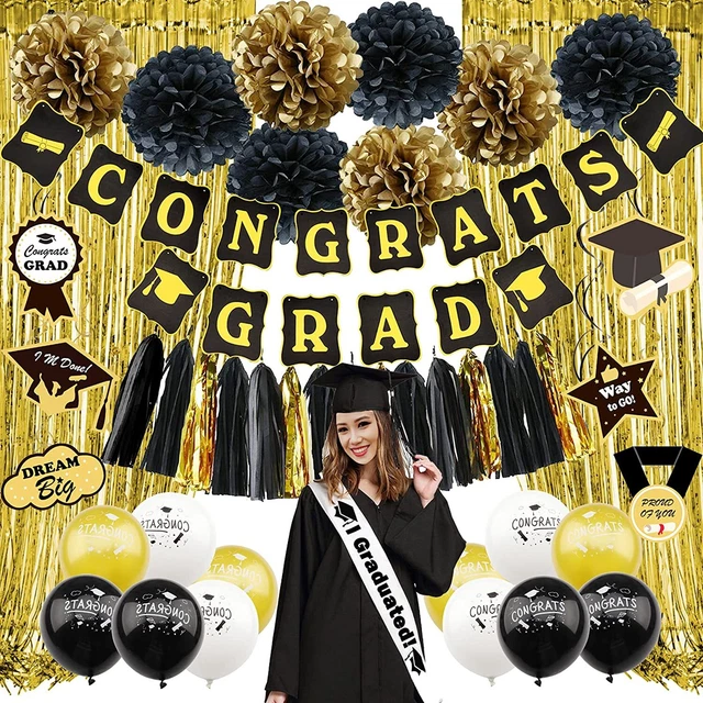 GRADUATION PARTY SUPPLIES 2023, Black and Gold Graduation Decorations