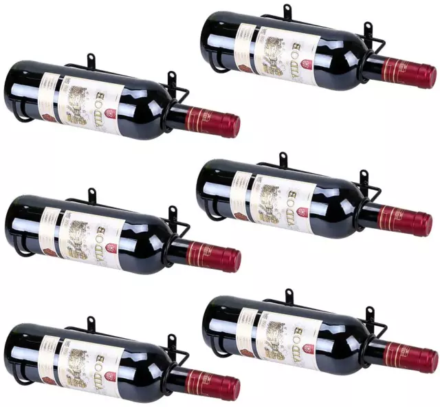 Set of 6 Wall Mounted Wine Rack Holders - Metal Wine Bottle Display Holder with