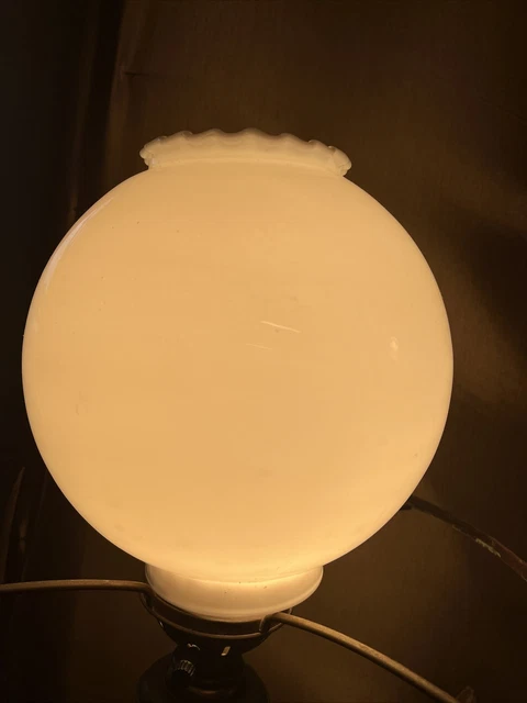 White Ball Globe Oil Lamp Shade 4" Fitter 10" Ruffled.