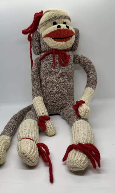 Vintage 1960s Sock Monkey Hand Sewn Large 18" Stuffed Plush Animal