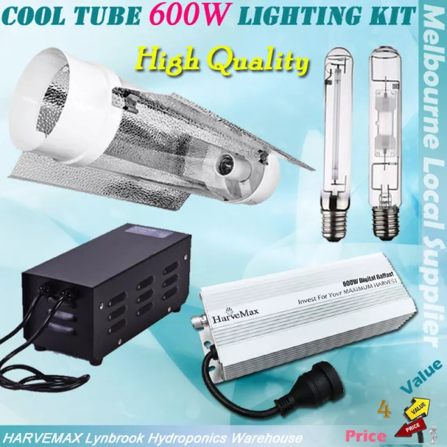 Hydroponics 6" Cool Tube Digital Ballast 600W HPS MH Lamp Grow Lighting Kit