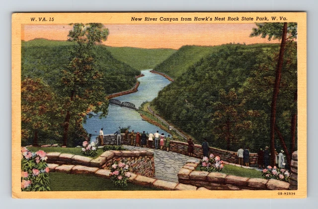 Hawk's Nest Rock State Park WV- West Virginia New River Canyon Vintage Postcard