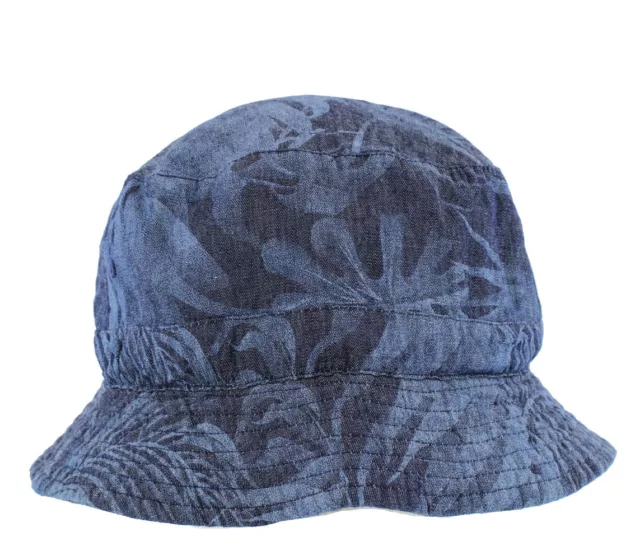 Men’s Reversible Bucket Hat With Palm Tree/Leaf Design Denim Blue