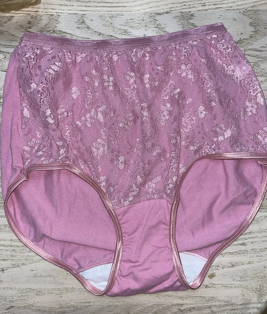 HANES HER WAY Vintage Brief Panty Lace Nylon Front Panel Mauve Satin