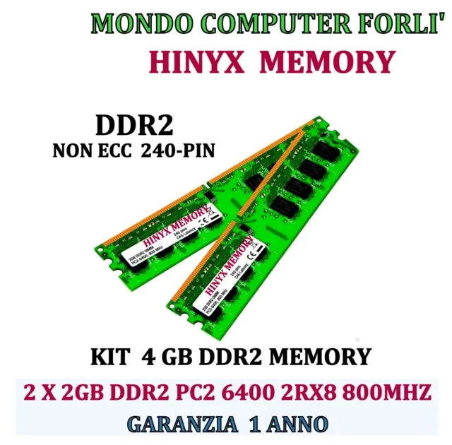 4 Gb Ddr2 (2 X 2Gb) Kit Memoria/Ram Pc2 6400 2Rx8 800Mhz Alta Densità < Hynix >