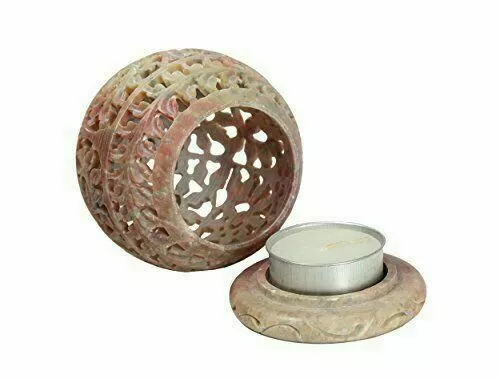 Lovely 3" Soapstone Hand Carved Tealight Candle Holder Lamp Lantern Tea Light 2