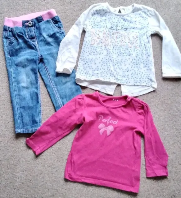Baby Girls Clothes Bundle 12-18M  Jeans & 2 Long Sleeved Tops By TU & F&F