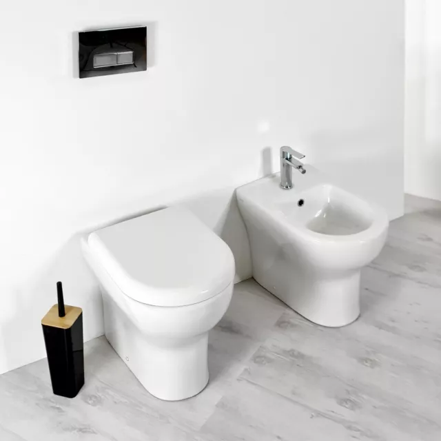 Sanitari Bagno a Terra 52x35 cm Filo Muro con Coprivaso Avvolgente Wc Vaso Bidet